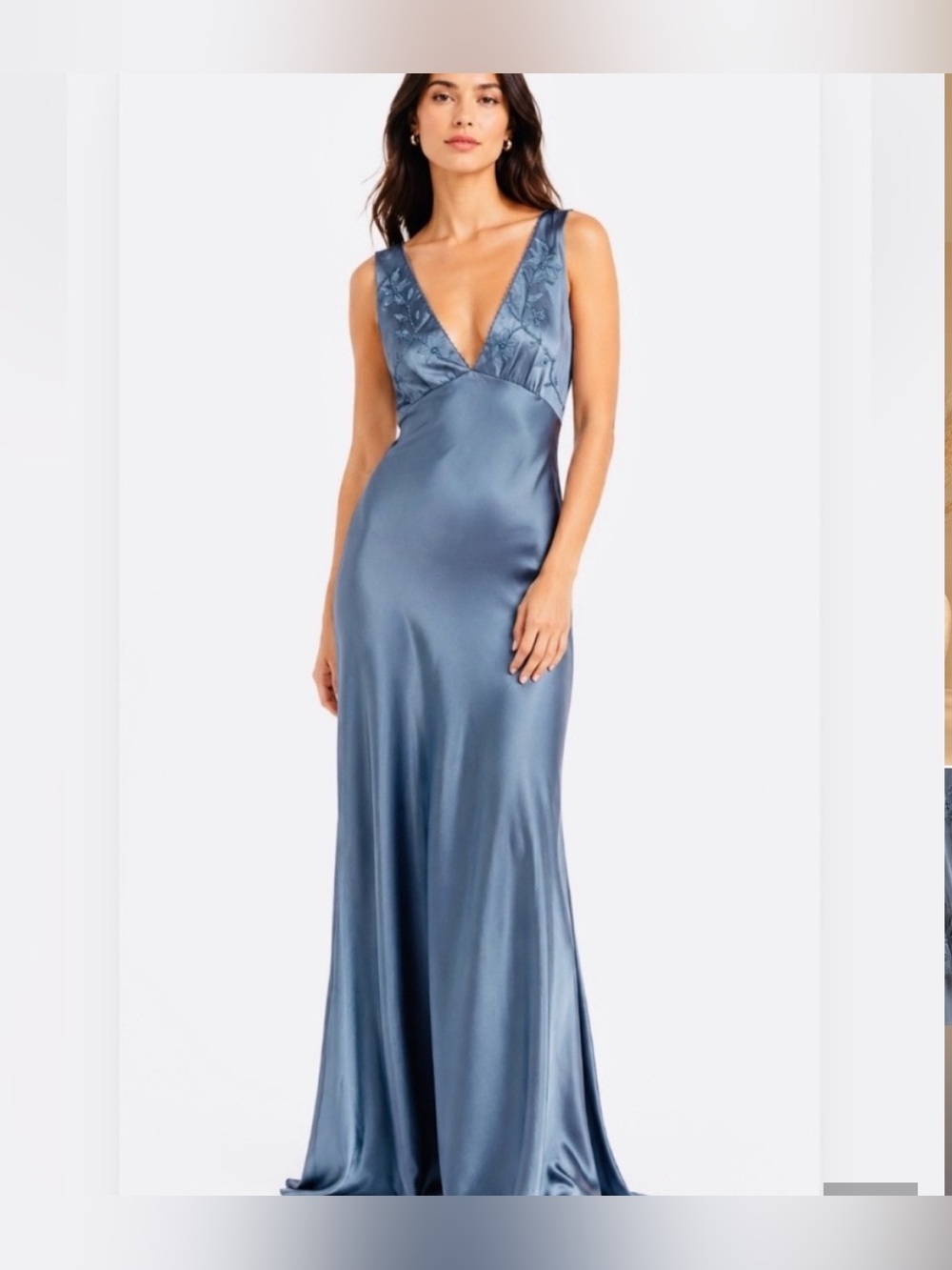 House of Harlow 1960 revolve Satin V-Neck Slip Gown in Slate Blue